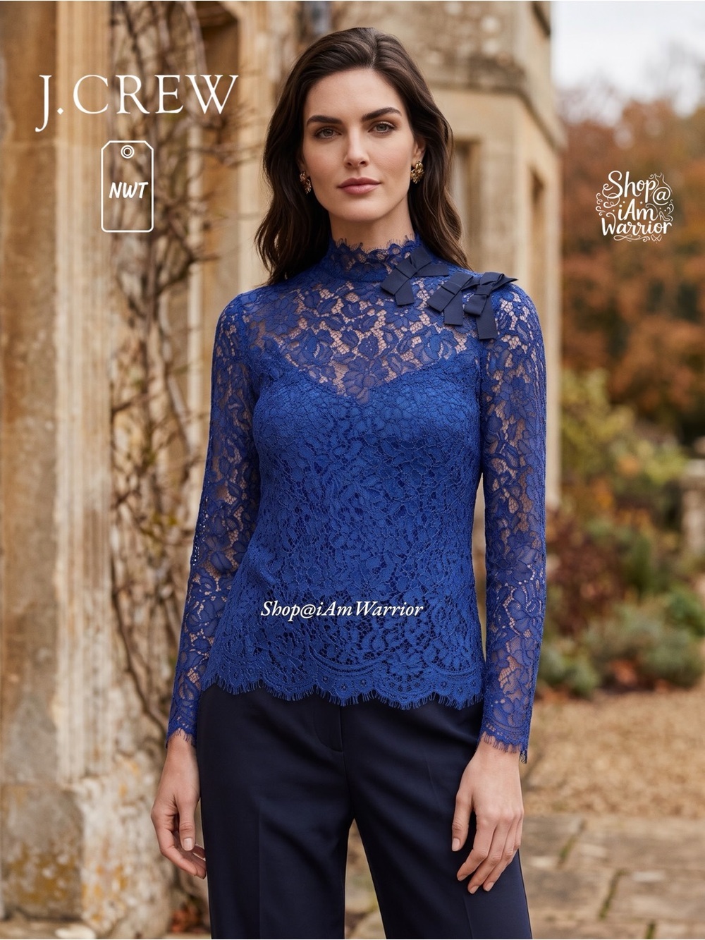 J.Crew NWT sapphire blue eyelash lace bow blouse *shop@iamwarrior